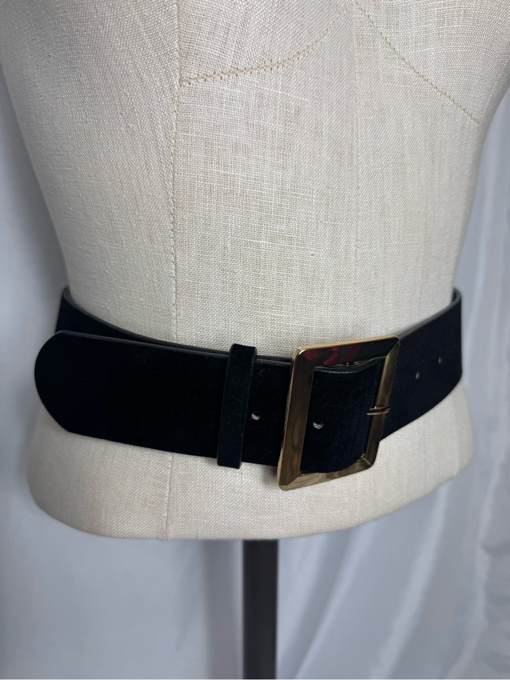 Black Suede Waist Belt with Gold Buckle